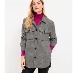 Loft Women's Black and White Houndstooth Shirt Jacket XL